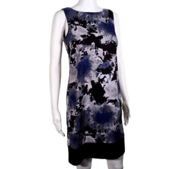AB Studio Dress Womens Size 4 Abstract Floral Print Blue Black White Sleeveless - Picture 2 of 10